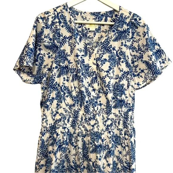 Anthropologie 1X somerset maxi dress toile French blue floral print cottagecore